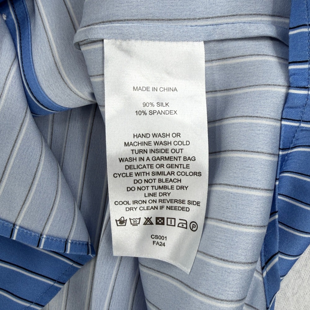 QUINCE Washable Stretch Silk Blouse Women Medium Blue Striped Lapis Horizon - Picture 13 of 16